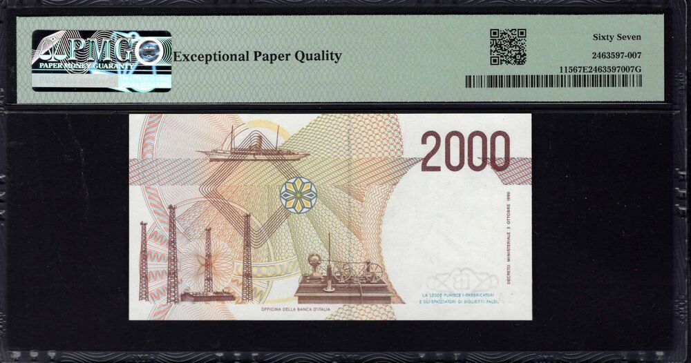 Italy - 2000 Lire 1990 - Pick # 115 - PMG 67 EPQ