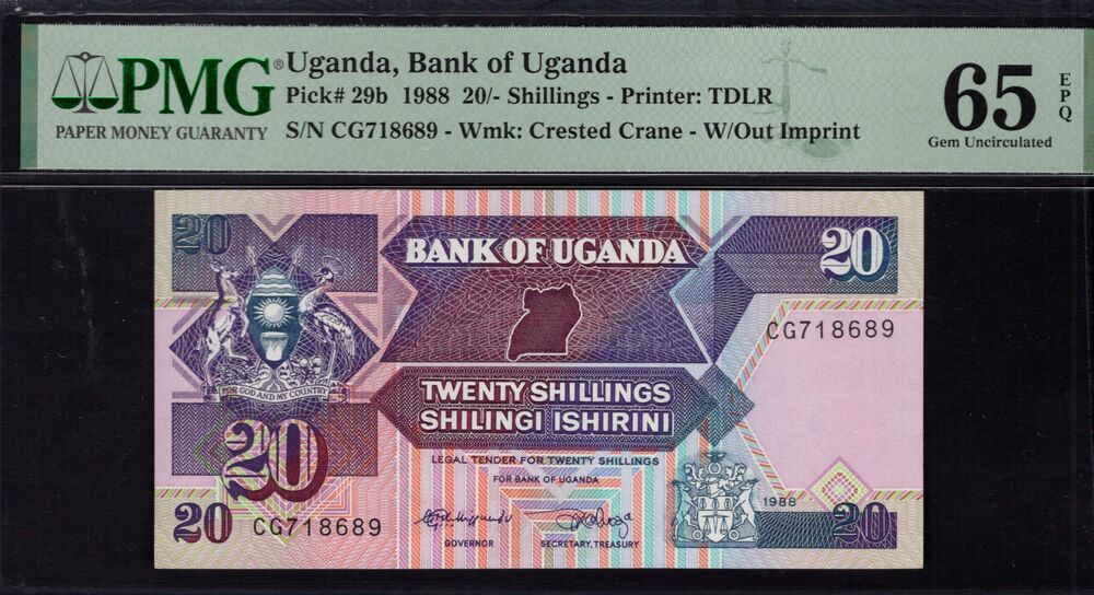 Uganda - 20 Shillings 1988 - Pick # 29b - PMG 65 EPQ
