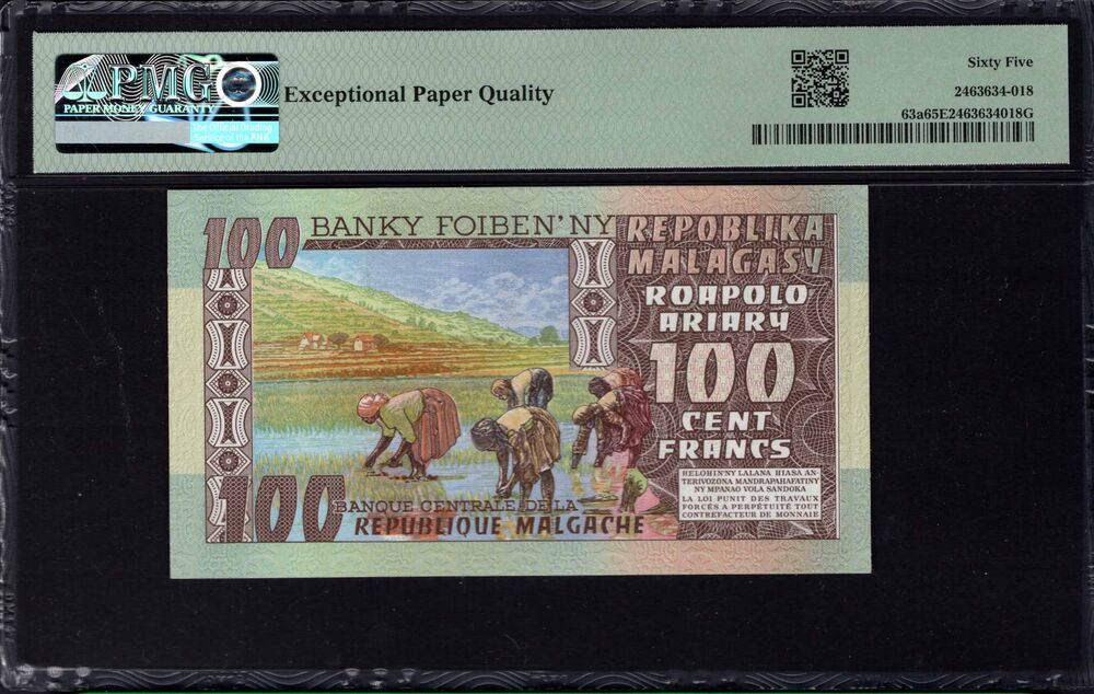 Madagascar - 100 Francs 1974 - Pick # 63a - PMG 65 EPQ
