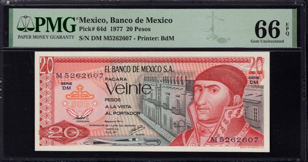 Mexico - 20 Pesos 1977 - Pick # 64d - PMG 66 EPQ