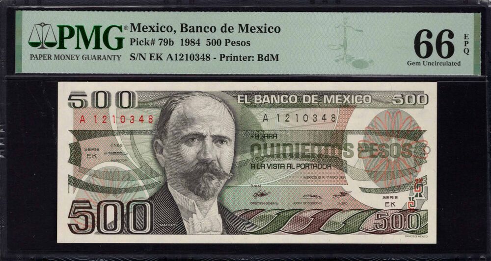 Mexico - 500 Pesos 1984 - Pick # 79b - PMG 66 EPQ
