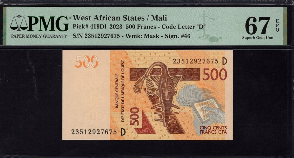 West African States - 500 Francs 2023 - Pick # 419D1 - PMG 67 EPQ